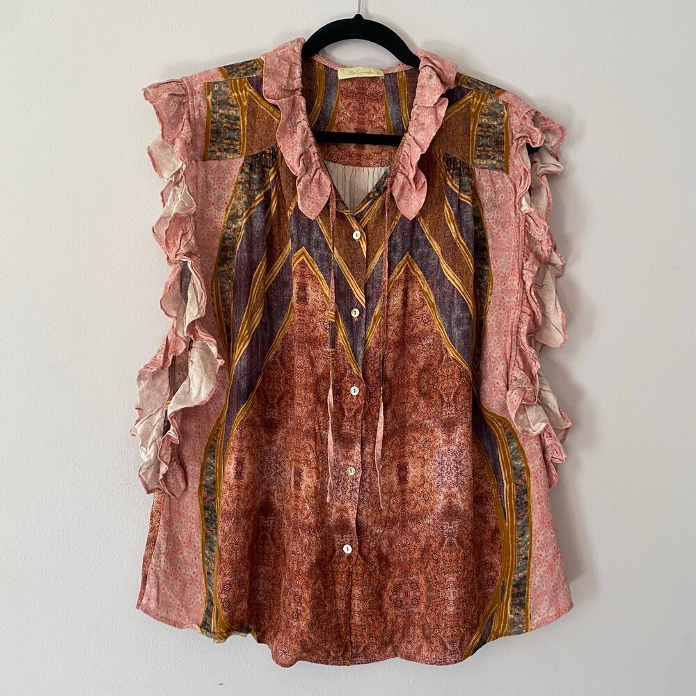 Anthropologie Mes Demoiselles Pink Sleeveless Ruffle Top Fairy Women's 42 Large